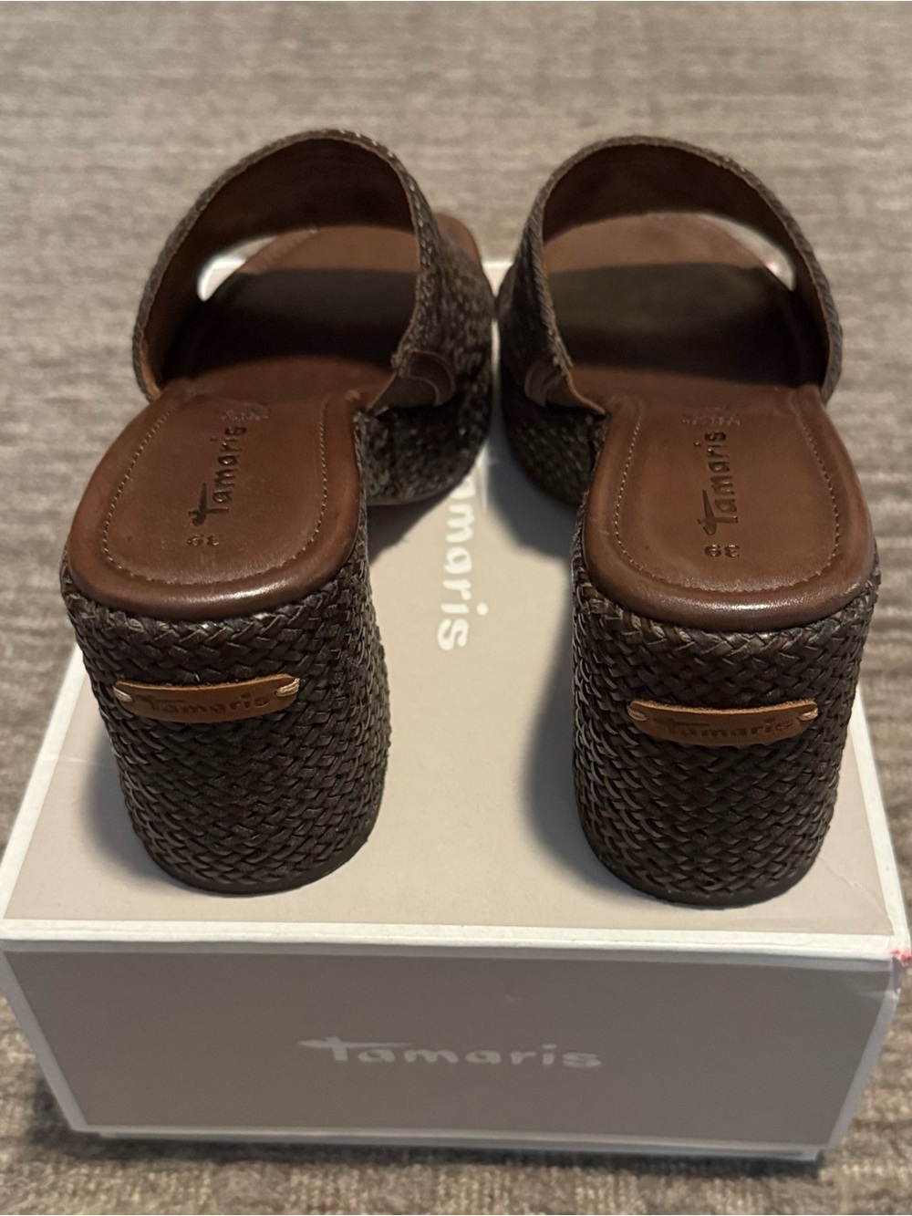 Tamaris Brown Woven Block Heel Mules